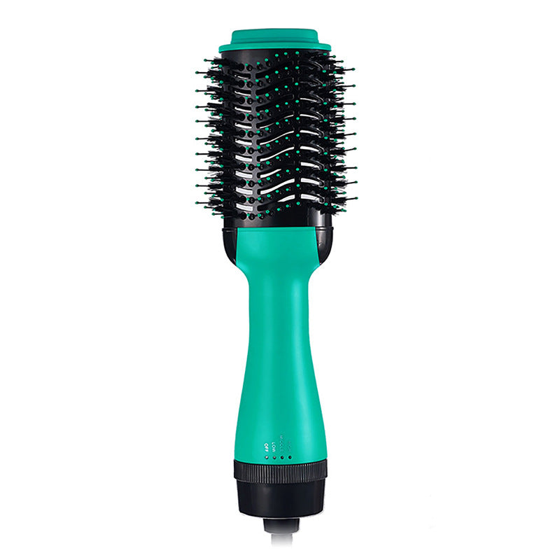 2-in-1 Black-Green Negative Ion Hot Air Styler Brush - 7-Level Temp &amp; 3-Gear Speed, Fast Drying Blow Dryer &amp; Volumizing Straight/Curling Comb