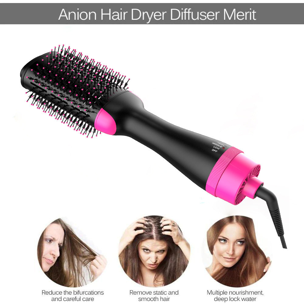 2-in-1 Black-Green Negative Ion Hot Air Styler Brush - 7-Level Temp & 3-Gear Speed, Fast Drying Blow Dryer & Volumizing Straight/Curling Comb