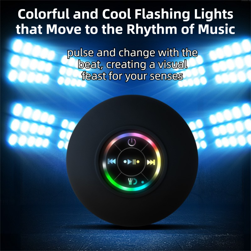 White IPX4 Waterproof Portable Bluetooth Shower Speaker with Suction Cup & LED Light - Multi-Use As Phone Stand, Built-in Mic for Hands-Free Calling