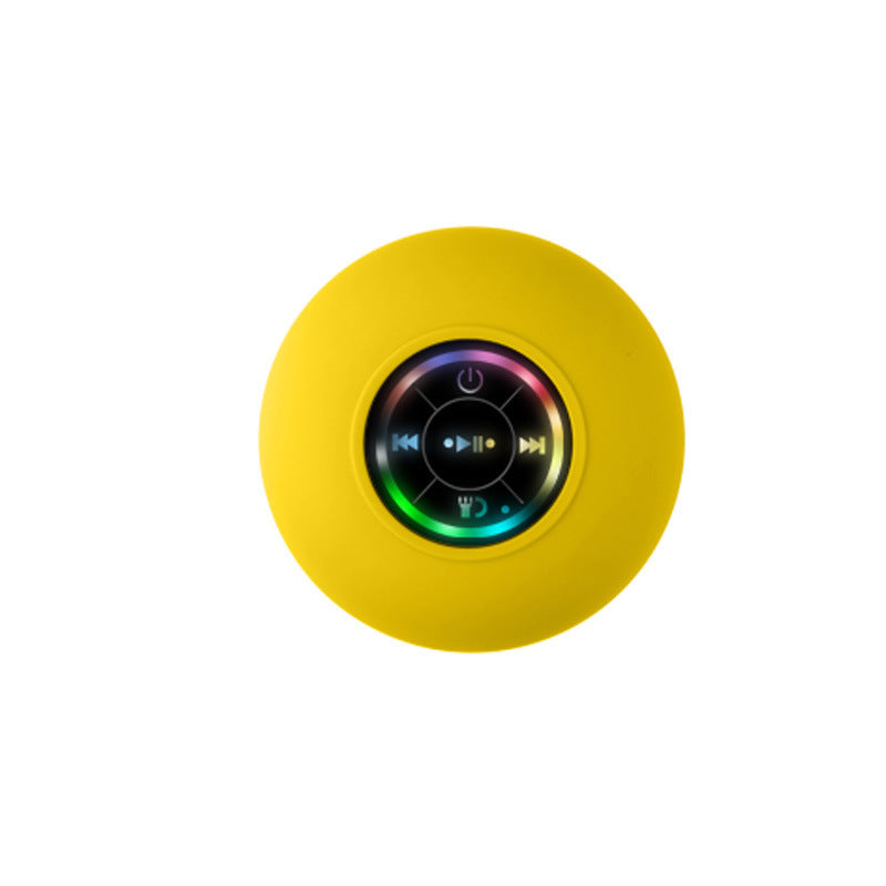 Yellow IPX4 Waterproof Portable Bluetooth Shower Speaker with Suction Cup &amp; LED Light - Multi-Use As Phone Stand, Built-in Mic for Hands-Free Calling