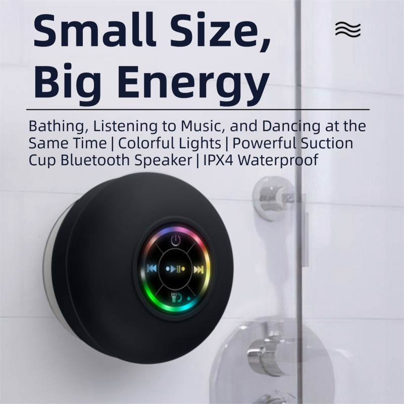Yellow IPX4 Waterproof Portable Bluetooth Shower Speaker with Suction Cup & LED Light - Multi-Use As Phone Stand, Built-in Mic for Hands-Free Calling