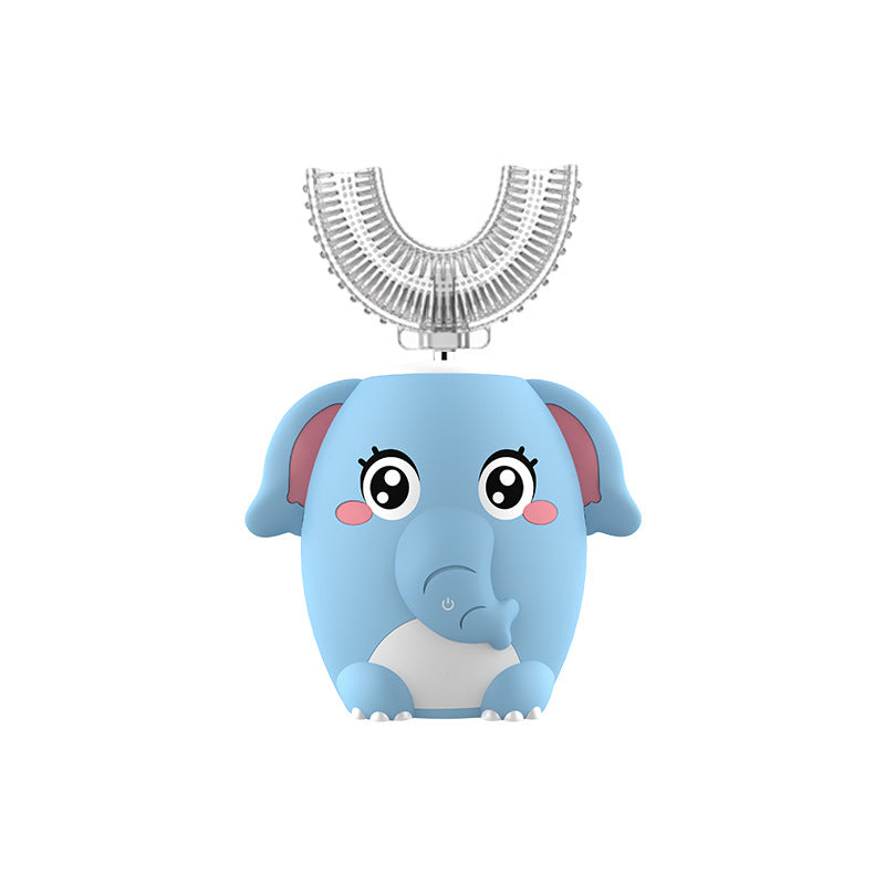 Blue Elephant 360° U-Shaped Electric Toothbrush Set for Children 2-6 Years Old - Silicone Soft Bristle Oral Cleaner with 6 Modes &amp; 3 Small Brush Heads