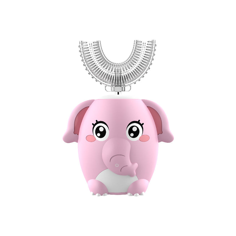 Pink Elephant 360° U-Shaped Electric Toothbrush Set for Children 7-14 Years Old - Silicone Soft Bristle Oral Cleaner with 6 Modes &amp; 3 Medium Brush Heads