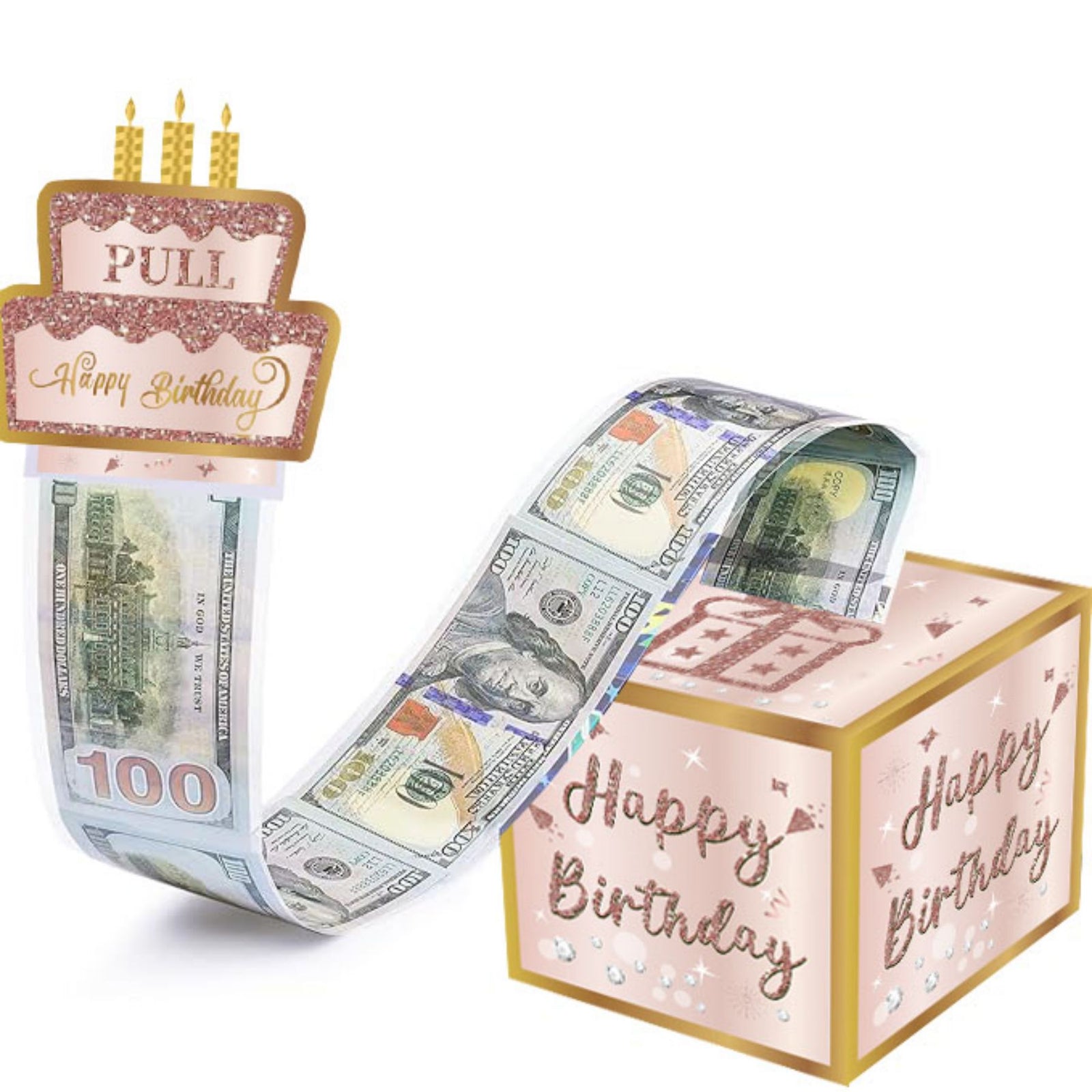 01 Pink-Gold Christmas Surprise Money Pull Box - Double-Layer Digital Design for Festive Gifts, Birthday, and Holiday Party Decor