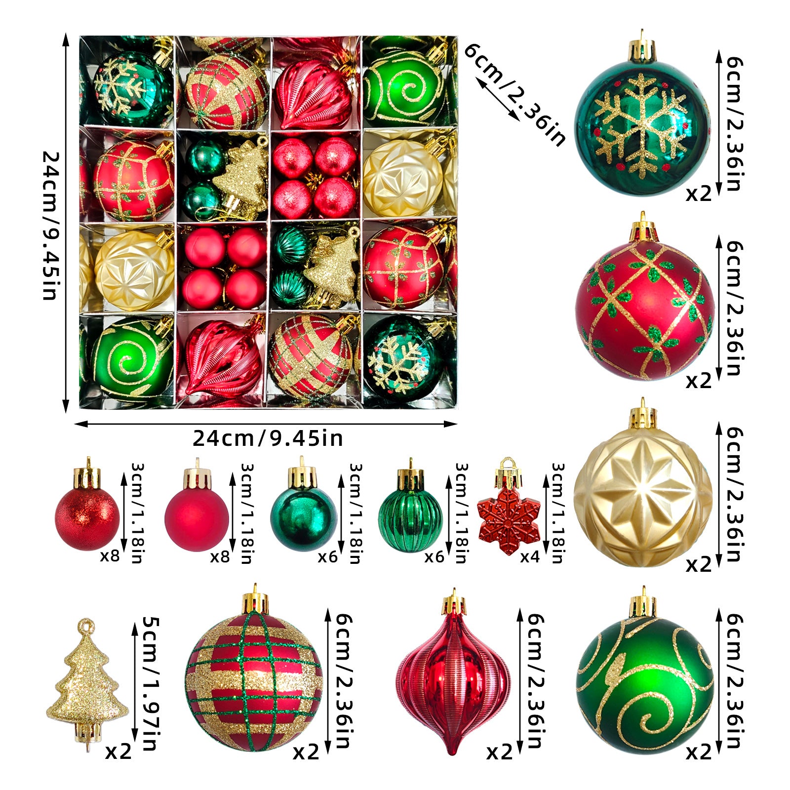 MJXK46-20Y Christmas Decorative Balls Set(24x24x6CM) - Shatterproof Plastic Ornaments with Electroplated & Hand-Painted Finish