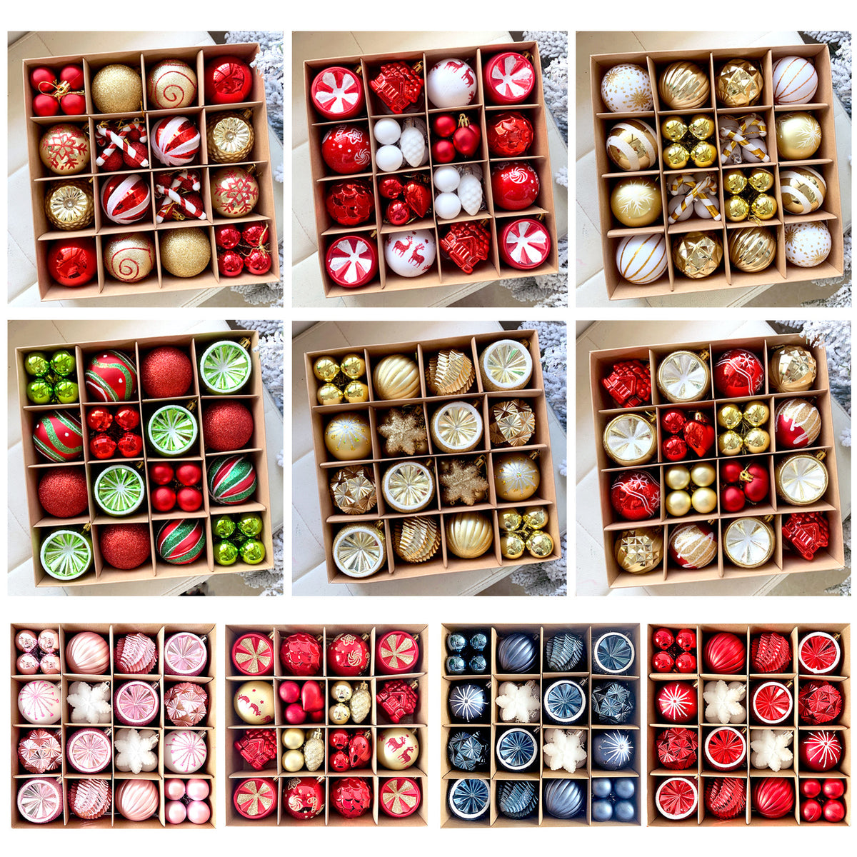 MJXK46-20Y Christmas Decorative Balls Set(24x24x6CM) - Shatterproof Plastic Ornaments with Electroplated & Hand-Painted Finish