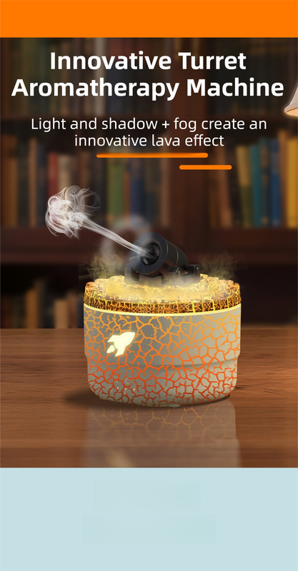 176 Black Simulation Turret Diffuser & Humidifier - Smart Timer Ultrasonic Mister with Volcano Lava Crack Shell and Colorful Light