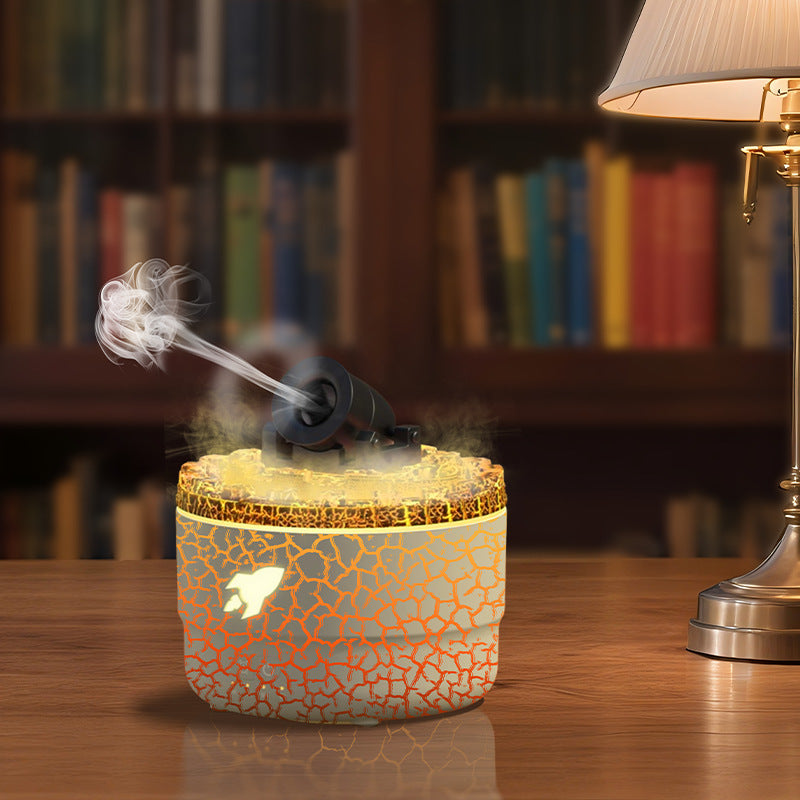 176 White Simulation Turret Diffuser &amp; Humidifier - Smart Timer Ultrasonic Mister with Volcano Lava Crack Shell and Colorful Light