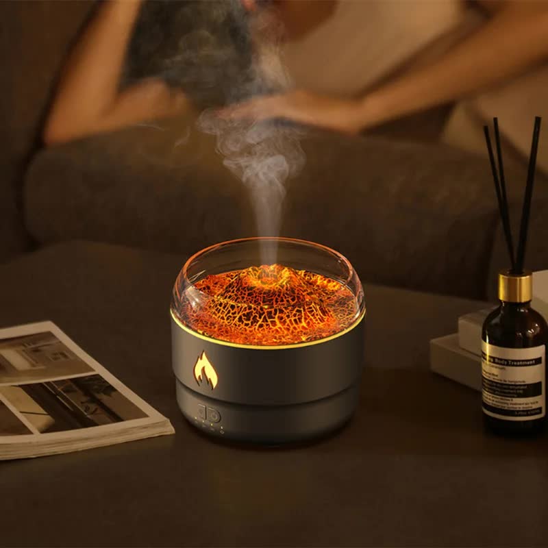 167 Black Simulation Volcano Diffuser &amp; Humidifier - Smart Timer Ultrasonic Mister with Volcano Lava Crack Shell and Colorful Light