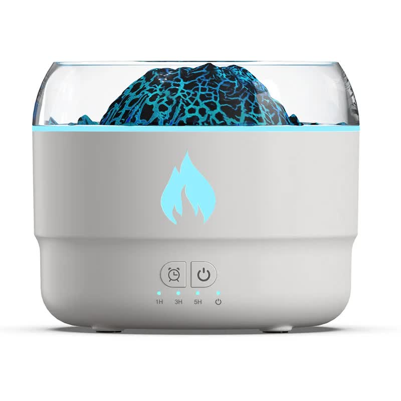 167 White Simulation Volcano Diffuser &amp; Humidifier - Smart Timer Ultrasonic Mister with Volcano Lava Crack Shell and Colorful Light