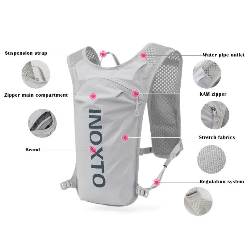Black-White 5L Ultra-Light Hydration Running Vest - Quick-Dry Trail Running & Marathon Backpack with Night Reflective Safety
