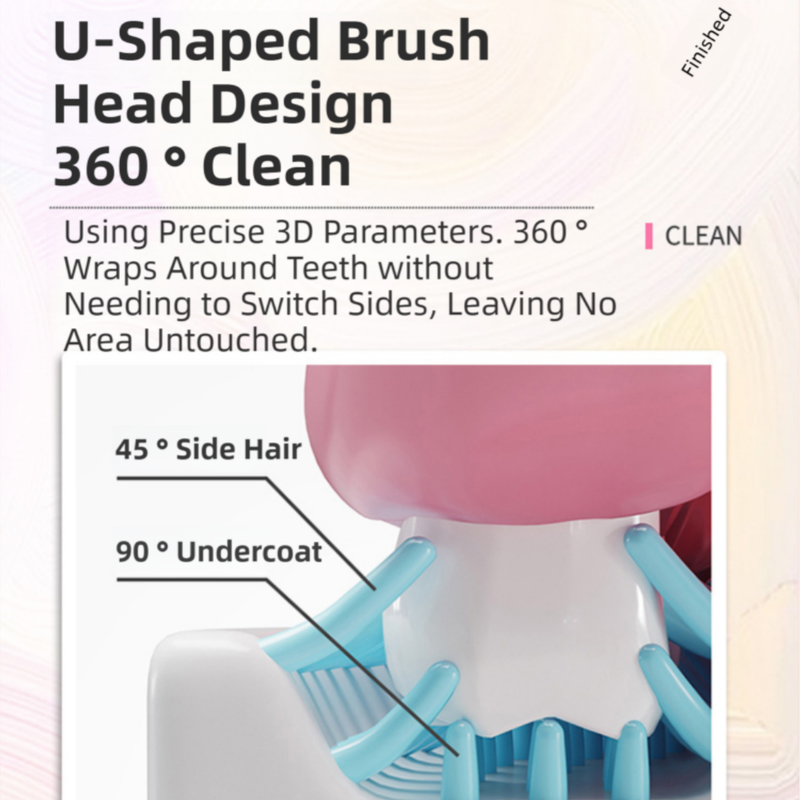 Pink Dinosaur 360° U-Shaped Electric Toothbrush Set for Children 2-6 Years Old - Silicone Soft Bristle Oral Cleaner with 6 Modes & 3 Small Brush Heads