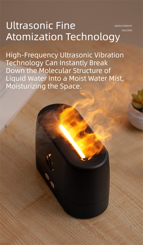 Black 3D Simulation Flame Aroma Diffuser & Humidifier - Ultrasonic Desktop Mister with 7-Color LED Light and Automatic Scent Spray (200ML)