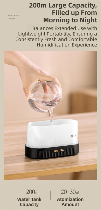 White 3D Simulation Flame Aroma Diffuser & Humidifier - Ultrasonic Desktop Mister with 7-Color LED Light and Automatic Scent Spray (200ML)