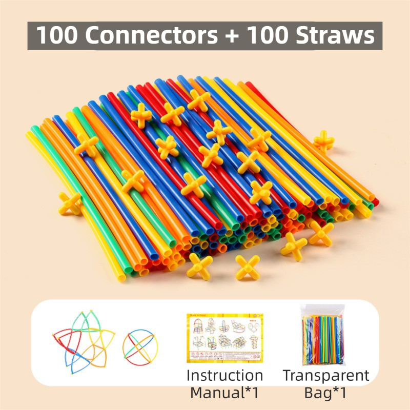 Soft Straw &amp; Pipe Connector Building Blocks Toy - 200 Pcs Interlocking Construction Set, Educational Puzzle Toy for Kindergarten