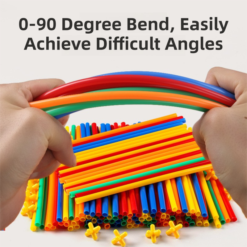 Soft Straw & Pipe Connector Building Blocks Toy - 200 Pcs Interlocking Construction Set, Educational Puzzle Toy for Kindergarten