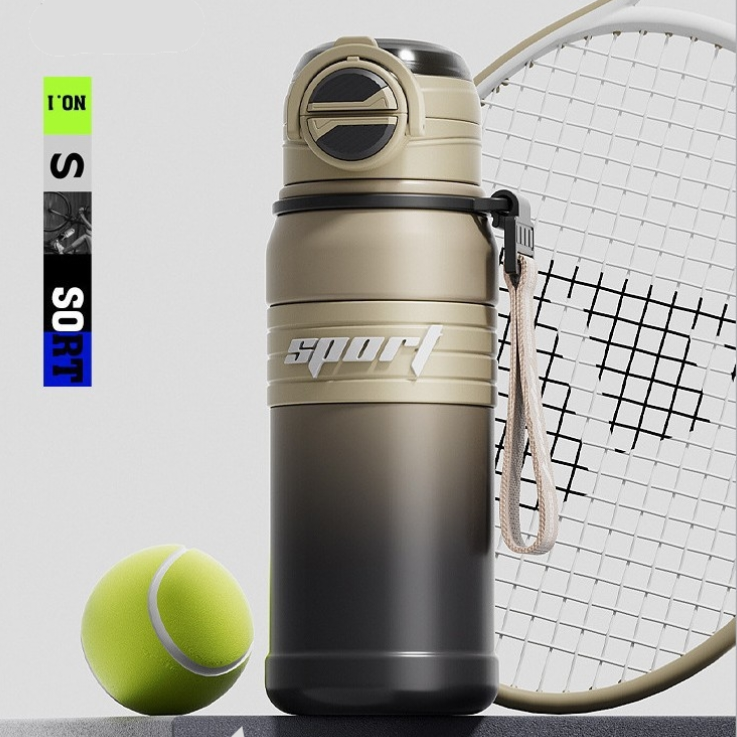 2-Pack Brown 680ml Large Capacity Sports Insulated Tumbler - 316 Stainless Steel Straw Water Bottle, Dual-Use Lid for Travel &amp; Outdoors