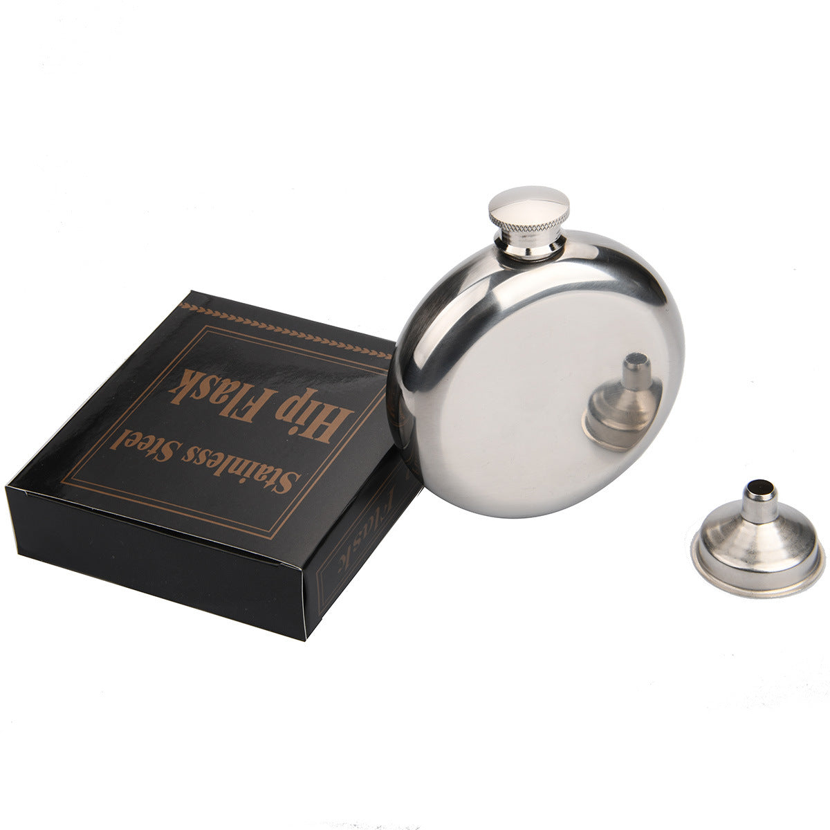 2-Pack Portable 5OZ Mirror Finish Round Hip Flask for Outdoor &amp; Travel - Stainless Steel Pocket Liquor Bottle with Small Funnel Included