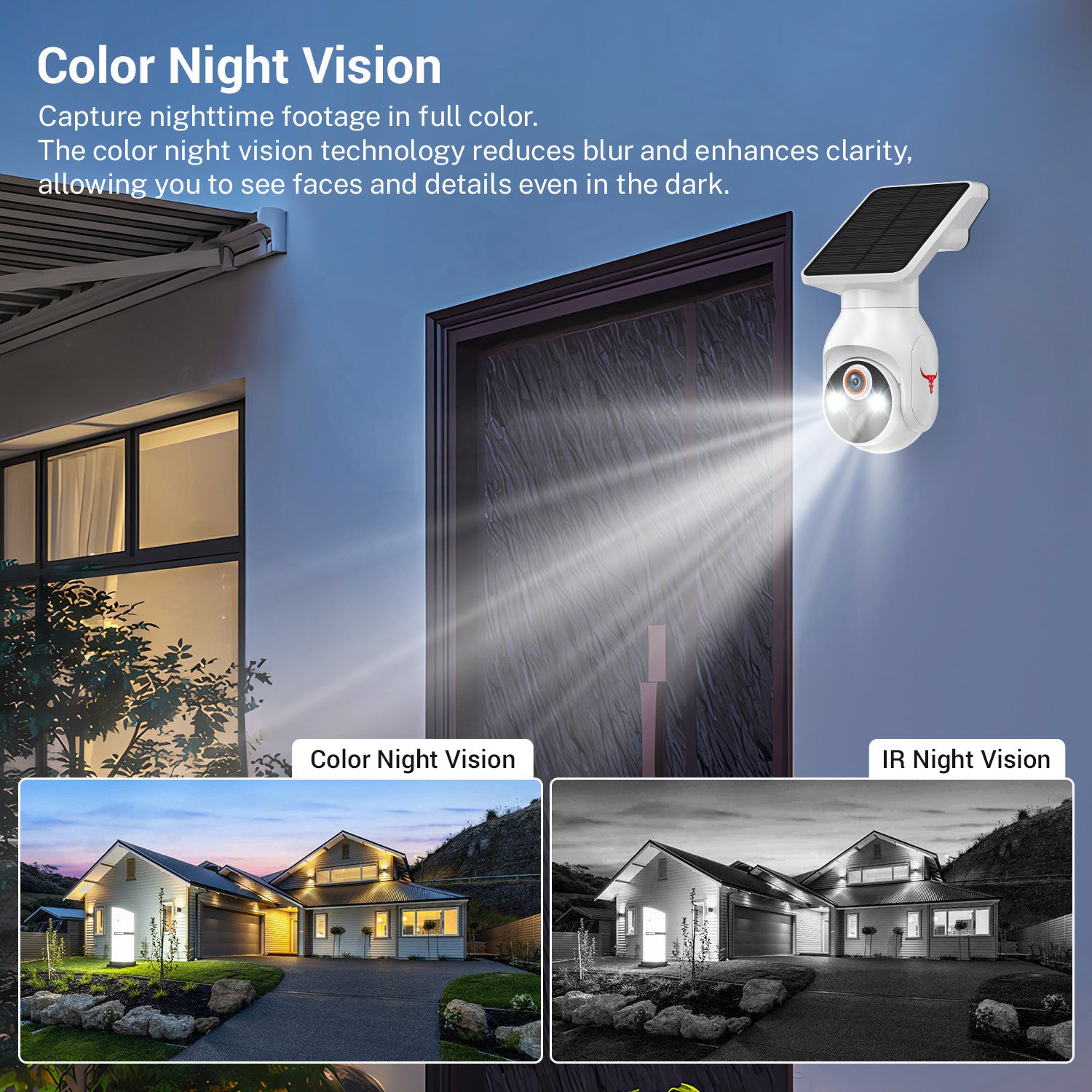 White Solar Powered Outdoor Security Camera 1080P - Wireless Smart Home PTZ CCTV with Two-Way Audio, IP65 Waterproof & Colour Night Vision
