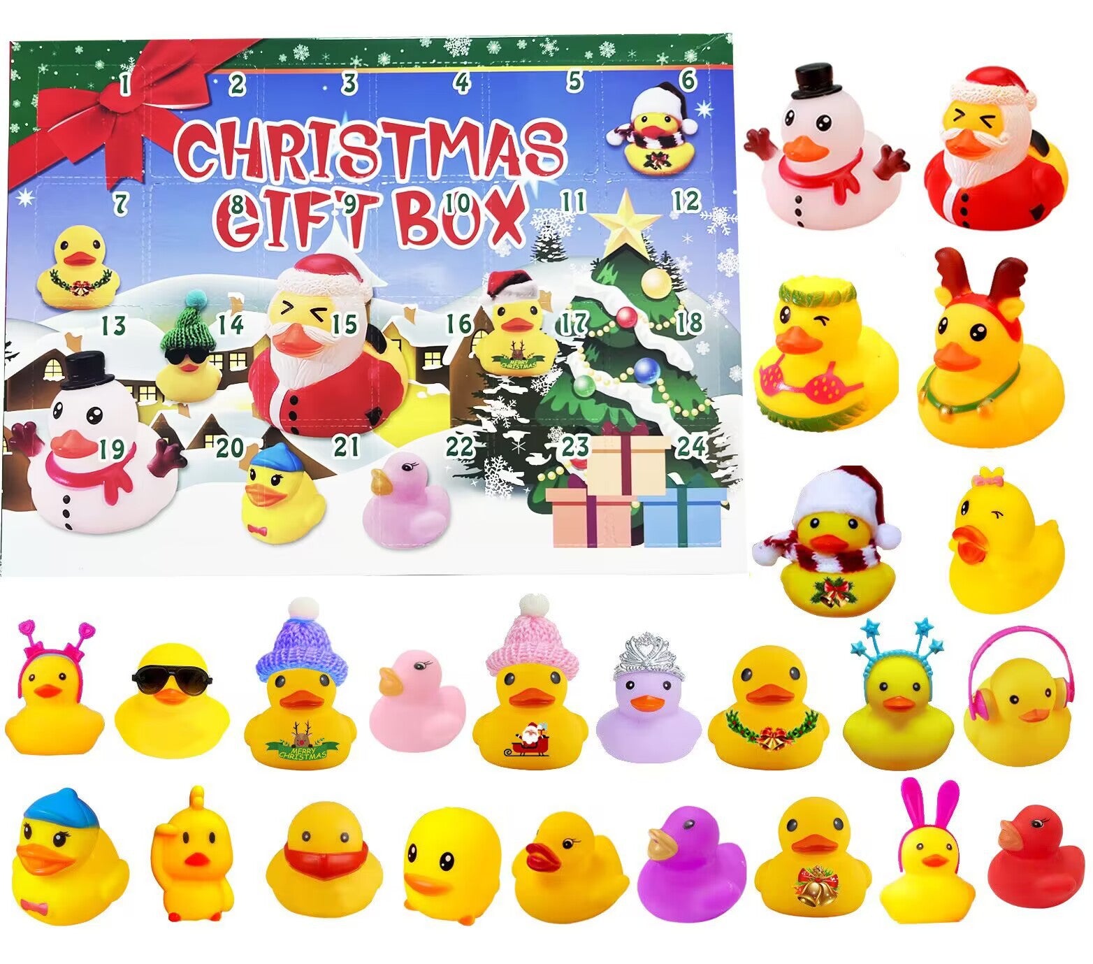 Creative Christmas Rubber Duck Advent Calendar - 24 Unique Festive Mini Duck Bath Toys (Blind Box)