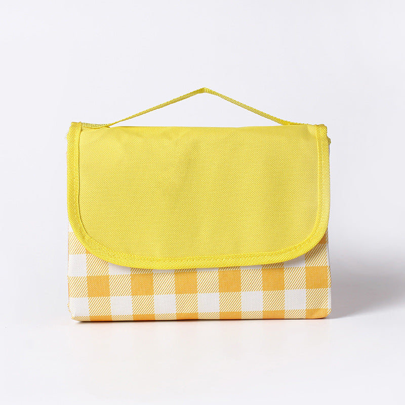 Yellow Plaid Foldable Waterproof &amp; Moisture-Proof Picnic Blanket 150x100CM - 600D Three-Layer Composite Oxford Extra Large Mat for Beach &amp; Camping