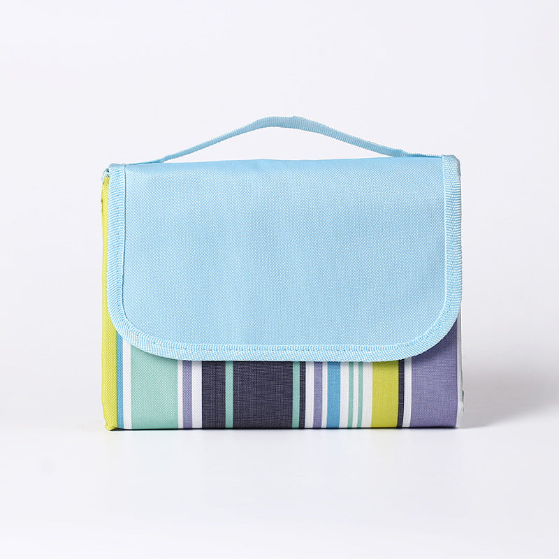 Blue Striped Foldable Waterproof &amp; Moisture-Proof Picnic Blanket 150x100CM - 600D Three-Layer Composite Oxford Extra Large Mat for Beach &amp; Camping