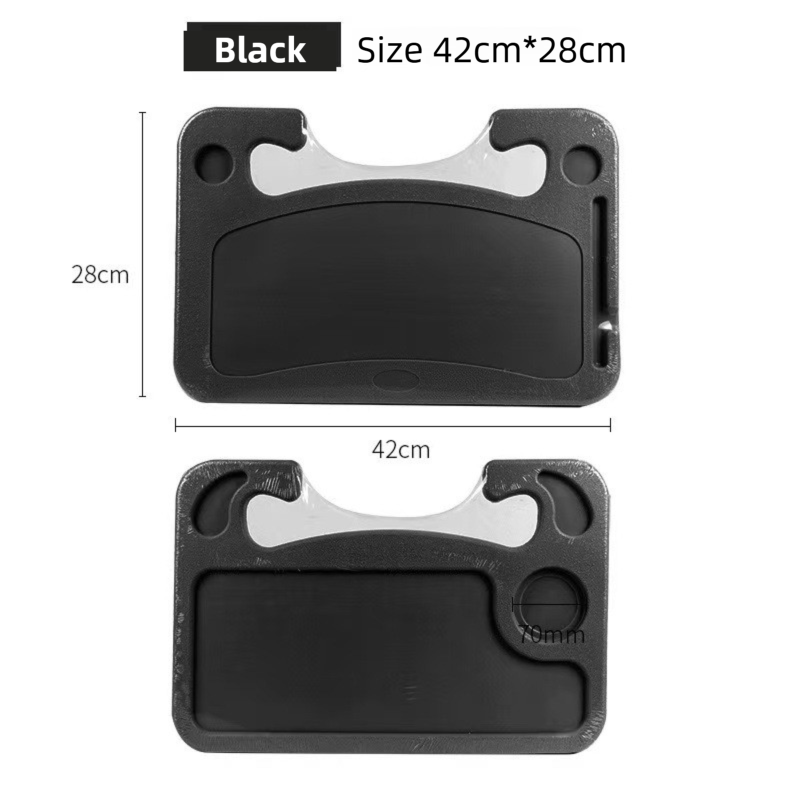 Black Multi-Functional Car Steering Wheel Tray - Portable Auto Desk for Eating, Laptop, and Drink Holder (42x28CM)