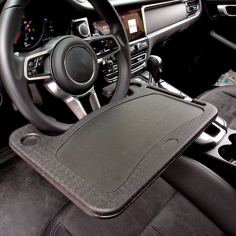 Black Multi-Functional Car Steering Wheel Tray - Portable Auto Desk for Eating, Laptop, and Drink Holder (42x28CM)