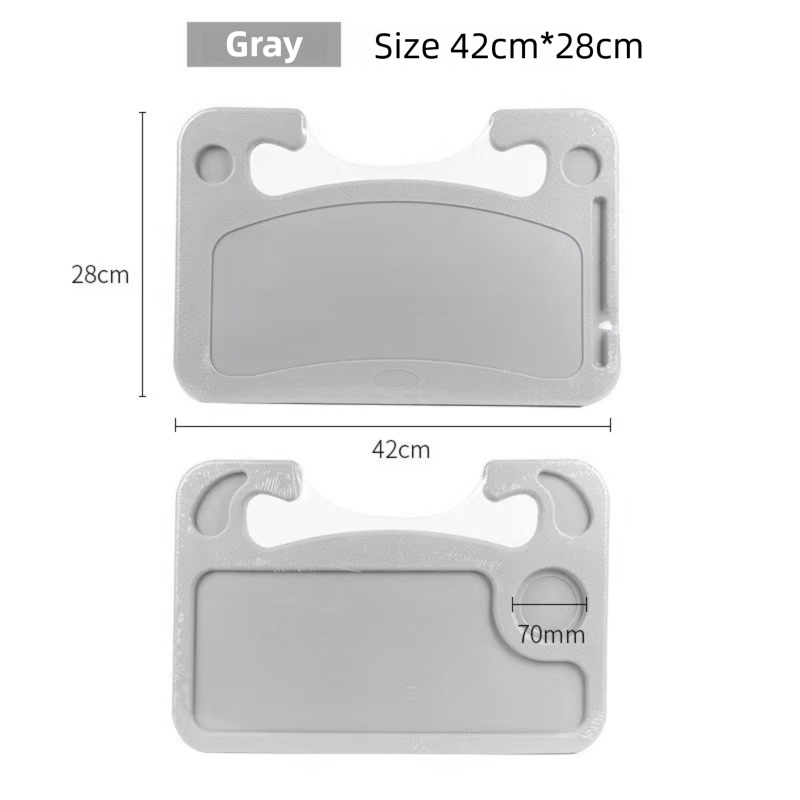 Grey Multi-Functional Car Steering Wheel Tray - Portable Auto Desk for Eating, Laptop, and Drink Holder (42x28CM)