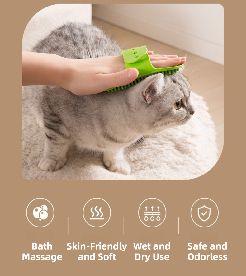 3-Pack Green Multi-Functional Adjustable Silicone TPR Pet Grooming Massage Brush - for De-Shedding, and Furniture Scratching