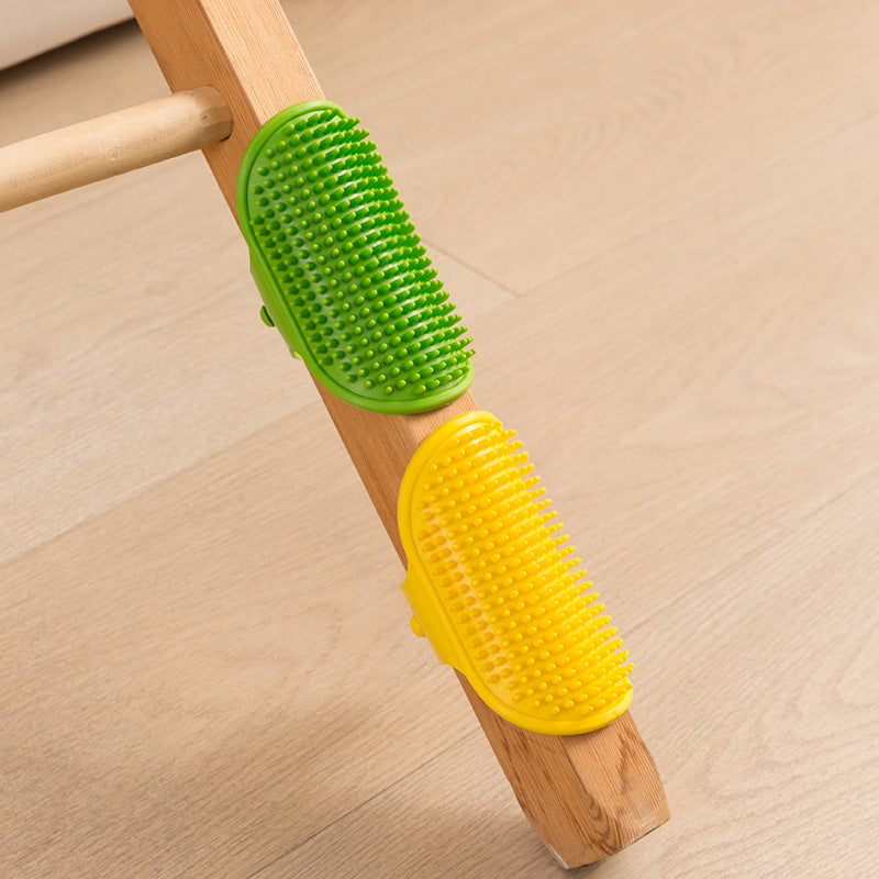 3-Pack Yellow Multi-Functional Adjustable Silicone TPR Pet Grooming Massage Brush - for De-Shedding, and Furniture Scratching