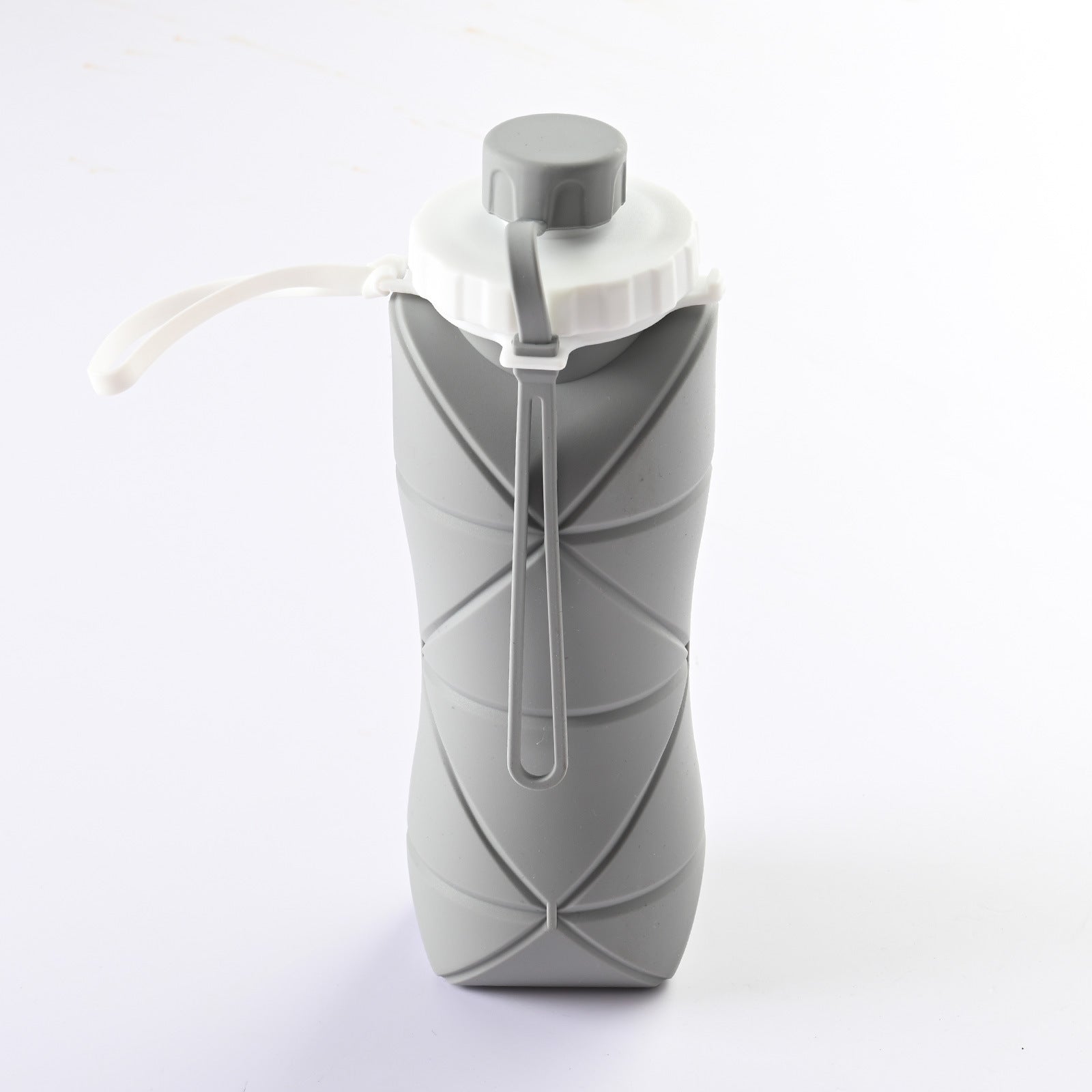 Grey Portable Food Grade Silicone Collapsible Sports Water Bottle 600ML - Folding down 80% , Low High Temperature Resistant
