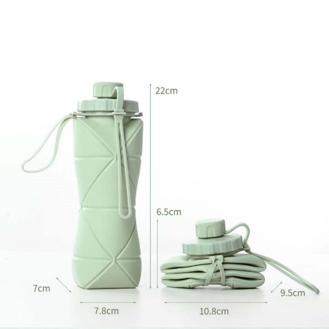 Grey Portable Food Grade Silicone Collapsible Sports Water Bottle 600ML - Folding down 80% , Low High Temperature Resistant