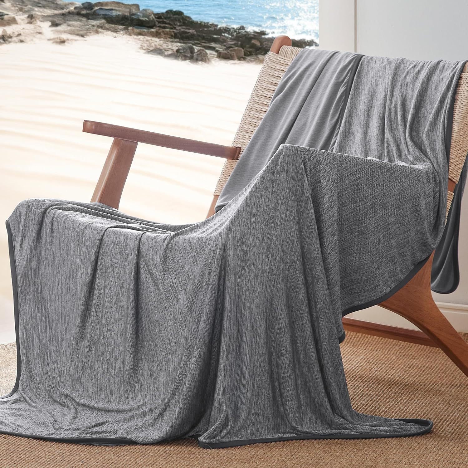 Dark Grey Queen Size 200x150CM Cooling Blanket for Hot Sleepers - Lightweight Breathable All-Season Throw, Hand / Machine Washable