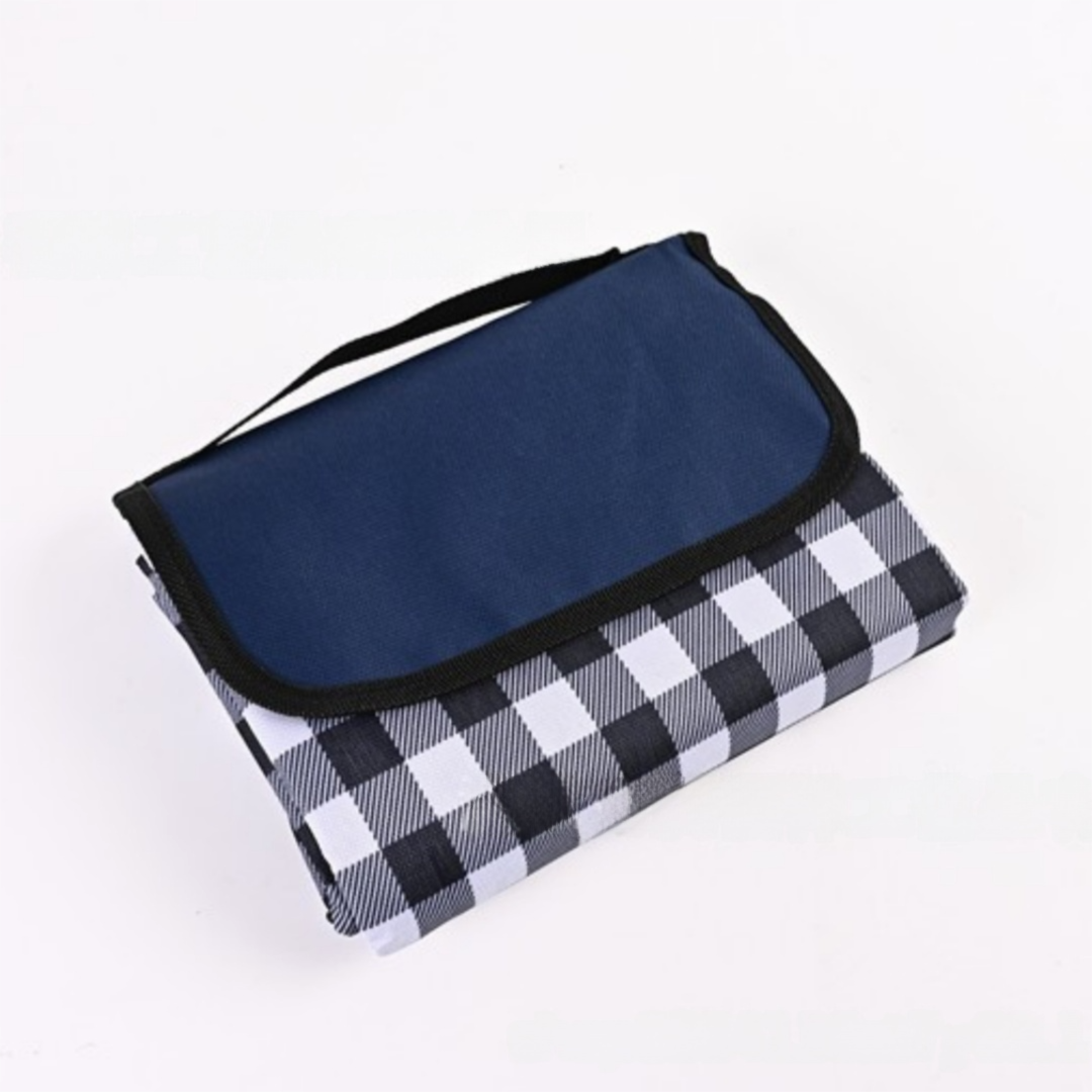 Dark Blue Lattice Foldable Waterproof &amp; Moisture-Proof Picnic Blanket 150x100CM - 600D Three-Layer Composite Oxford Extra Large Mat for Beach &amp; Camping