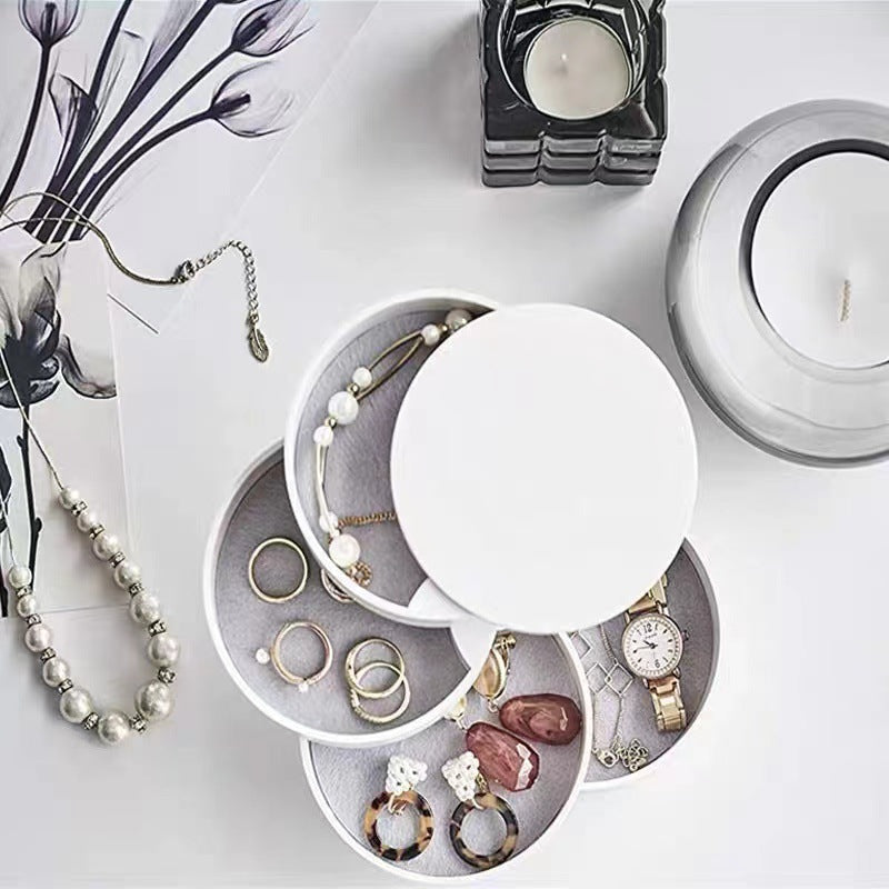 Pink 4-Layer Rotating Jewelry Storage Box - Dust-Proof Velvet Lined Organizer for Rings, Coins, and Hair Accessories (10x10CM)