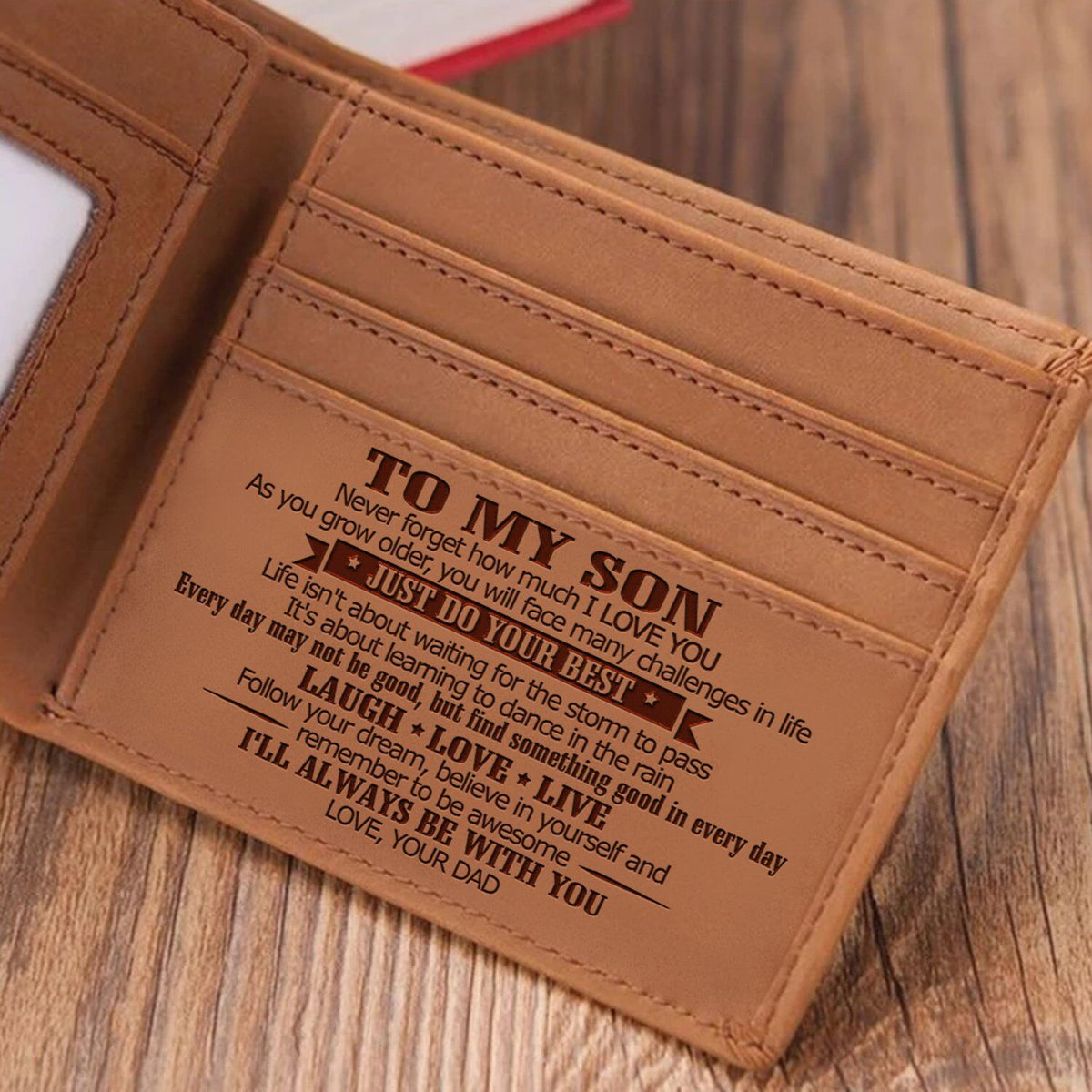 Style 1 To My Son Embossed Genuine Cowhide Leather Men's Wallet (Gift Giver: Love Dad) - Anti-Theft RFID Blocking - Personalized Dad &amp; Mom Gift