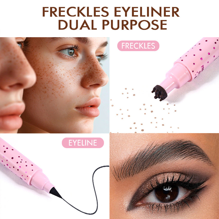 2-Pack #02 Medium 2-in-1 Double-Headed Freckle Pen & Eyeliner - Natural & Long-Lasting, Easy Coloring for Sun-Kissed Look