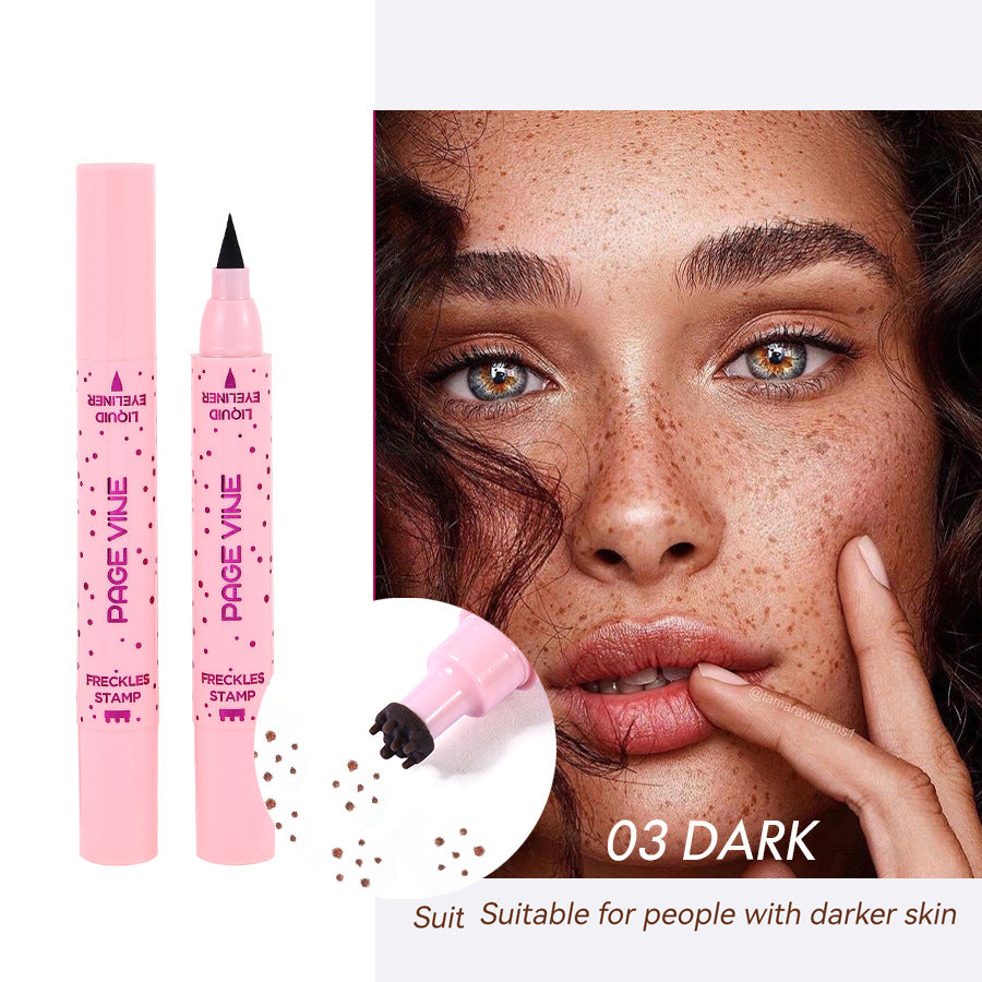 2-Pack #03 Dark 2-in-1 Double-Headed Freckle Pen &amp; Eyeliner - Natural &amp; Long-Lasting, Easy Coloring for Sun-Kissed Look