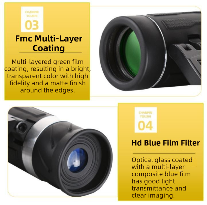 500x25 High Power HD Binoculars - Portable Concert Telescope with Phone Photography Capability, FMC Coated Optics