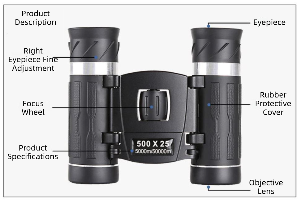 500x25 High Power HD Binoculars - Portable Concert Telescope with Phone Photography Capability, FMC Coated Optics