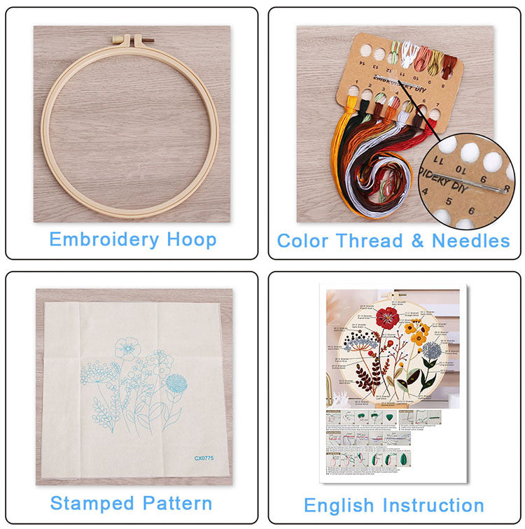 Christmas Embroidery DIY Kit with 20CM Faux Bamboo Hoop - Nordic Style Cross Stitch Material Pack (Style 1)