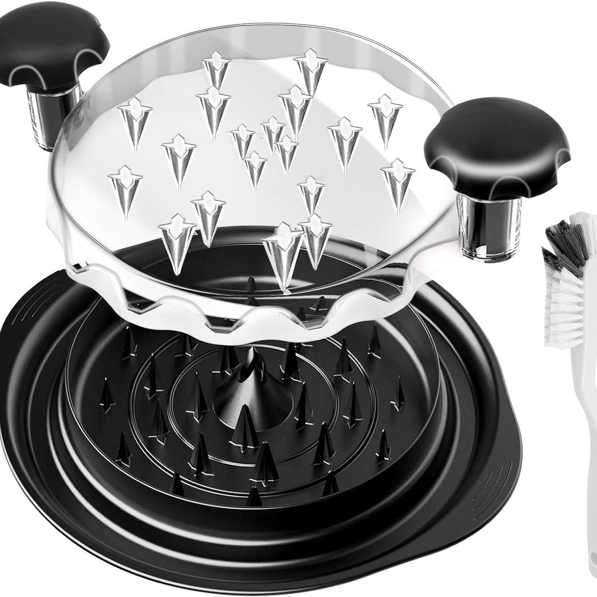 Black Chicken Shredder Machine with Transparent Lid &amp; Brush - Manual Meat Chopper and Pulverizer for Cooked Chicken and Pet Food
