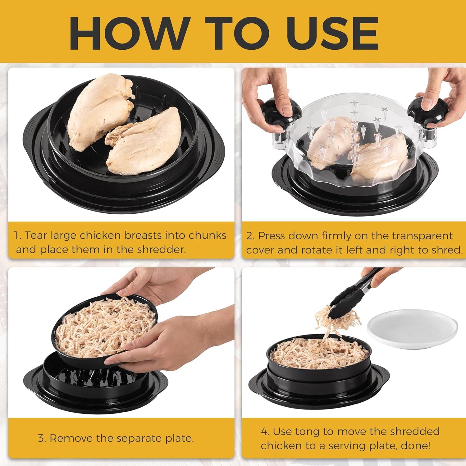 Red Chicken Shredder Machine with Transparent Lid & Brush - Manual Meat Chopper and Pulverizer for Cooked Chicken and Pet Food