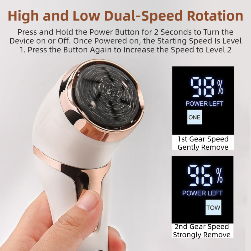 Black Portable Electronic Pedicure File Set -  Waterproof Electric Foot Callus Remover with Dual-Speed and LCD Display, USB Rechargeable