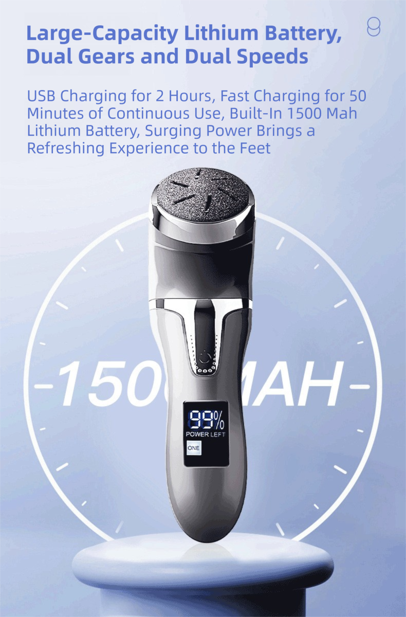 Black Portable Electronic Pedicure File Set -  Waterproof Electric Foot Callus Remover with Dual-Speed and LCD Display, USB Rechargeable