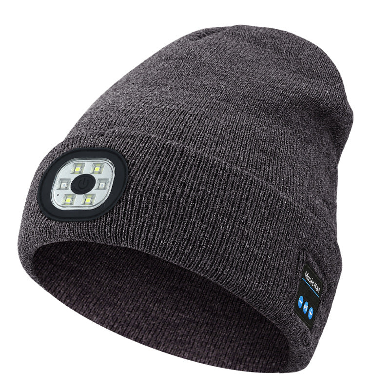 Dark Grey Removable LED Bluetooth Headphone Beanie - Washable Knit Hat with 3-Level LED Illumination &amp; Stereo Sound, USB Rechargeable