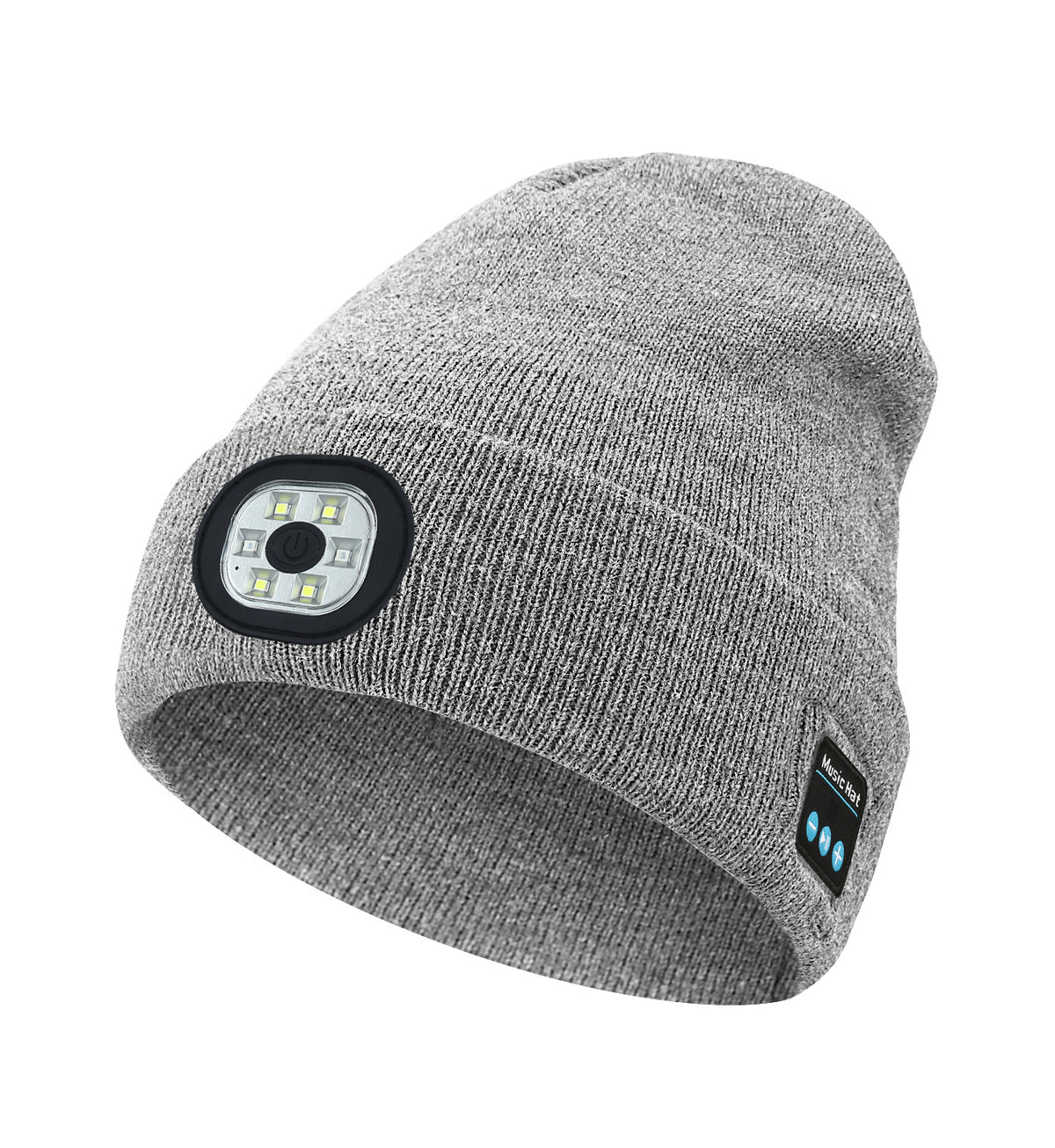 Light Grey Removable LED Bluetooth Headphone Beanie - Washable Knit Hat with 3-Level LED Illumination &amp; Stereo Sound, USB Rechargeable