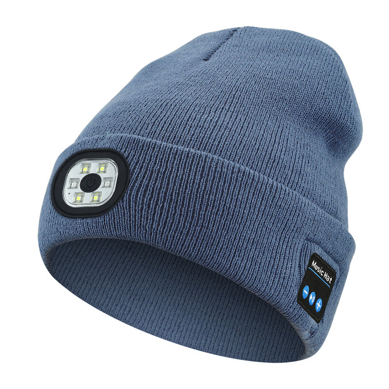 Light Blue Removable LED Bluetooth Headphone Beanie - Washable Knit Hat with 3-Level LED Illumination &amp; Stereo Sound, USB Rechargeable