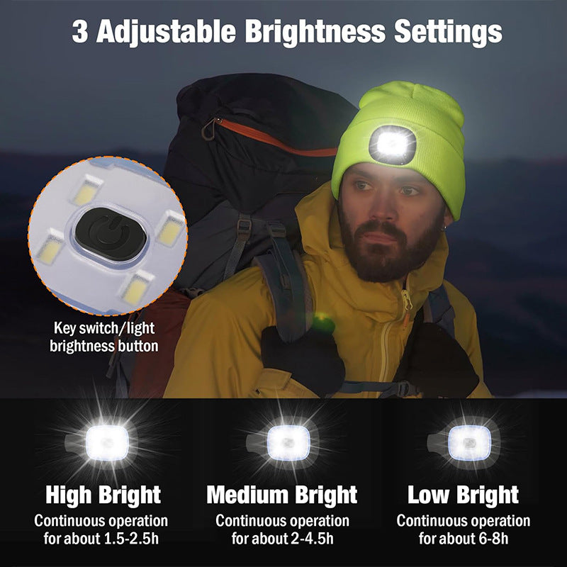 Light Blue Removable LED Bluetooth Headphone Beanie - Washable Knit Hat with 3-Level LED Illumination & Stereo Sound, USB Rechargeable